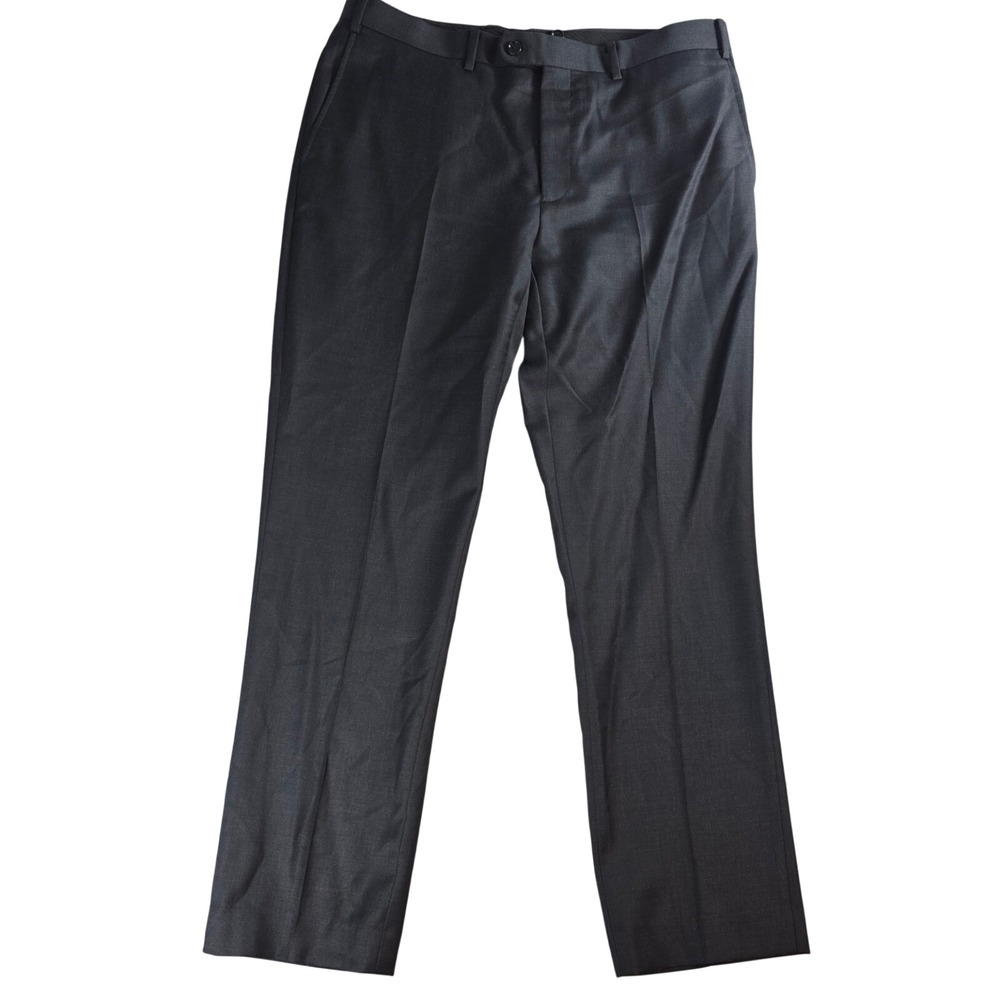 Indochino Mens 37x29 Charcoal Gray Dress Pants Flat Front 100% Wool Suit Trouser